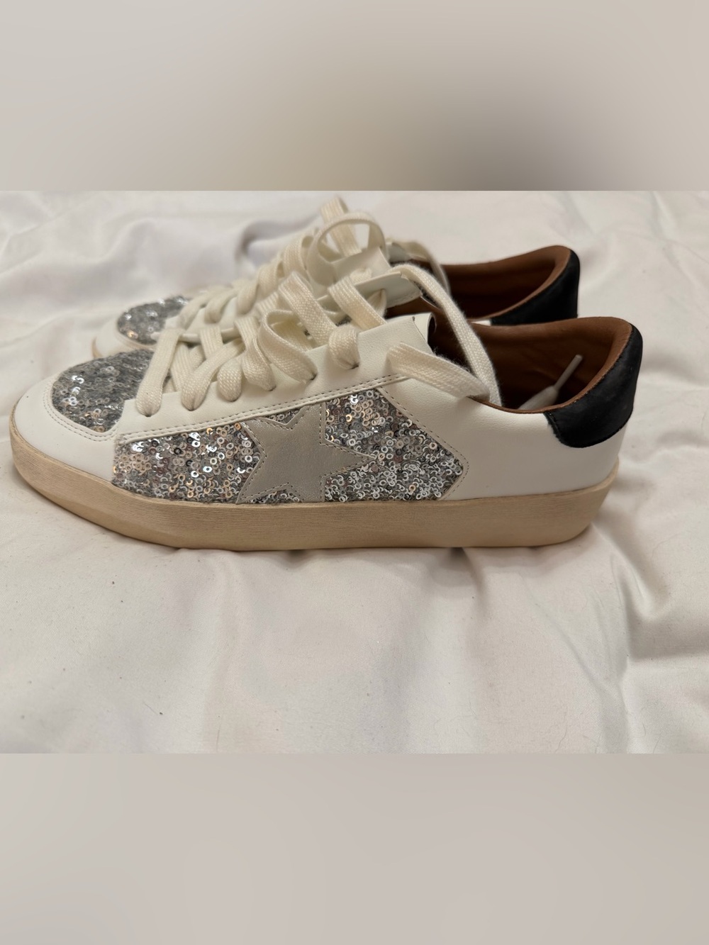Corkys White Sneakers with Silver Sequin Accents - Picture 2 of 3